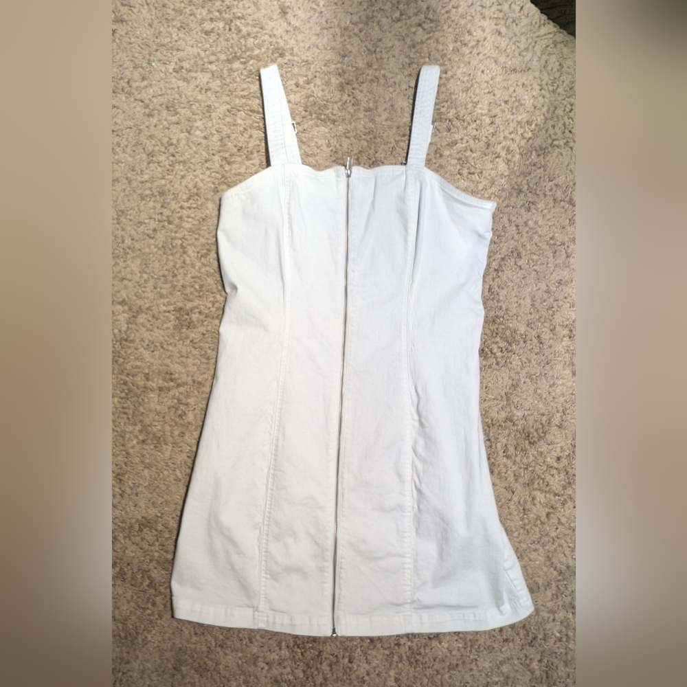 White Jean Zip-Up Mini Dress